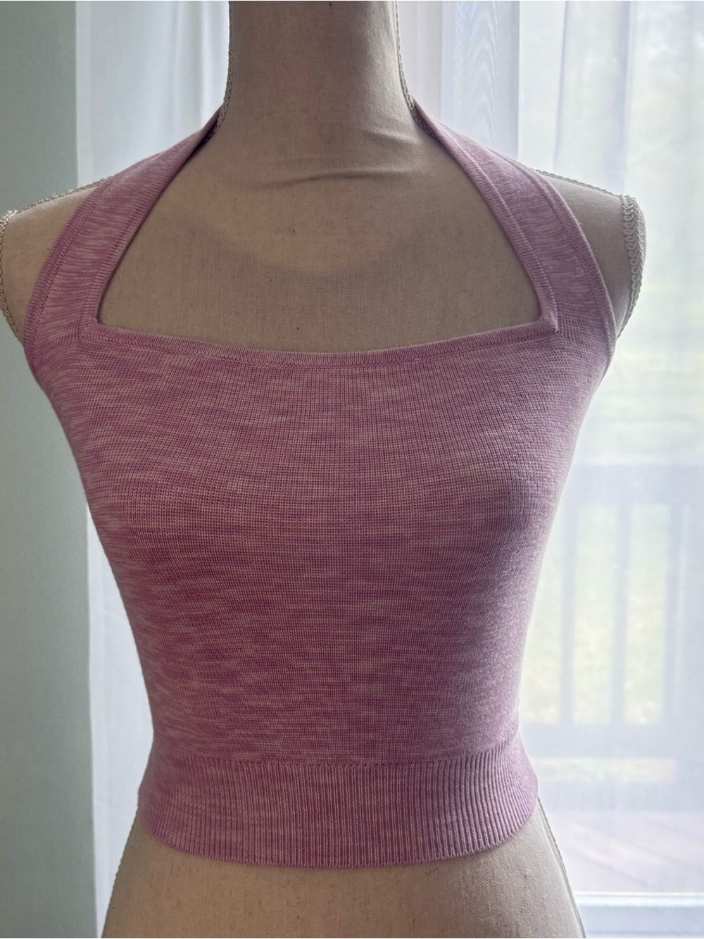 🆕 Abercrombie & Fitch Pink Square Neck Space Dye Halter Crop Top / XS / NWT!!